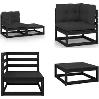 vidaXL 2 tlg. Garten Lounge Set mit Kissen Schwarz Kiefer Massivholz - Garten-Lounge-Set - Garten-Lounge-Sets - Holz-Loungemöbel - Holz-Gartenmöbel