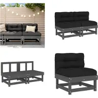 vidaXL Mittelsofas mit Kissen 2 Stk. Grau Massivholz Kiefer - Mittelsofa - Mittelsofas - Gartensofa - Outdoor Sofa
