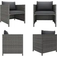 vidaXL Gartensofa mit Kissen Grau Poly Rattan - Gartensofa - Gartensofas - Gartenstuhl - Gartenstühle