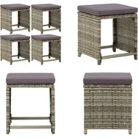vidaXL Gartenhocker 4 Stk. mit Kissen Poly Rattan Grau - Hocker - Gartenhocker - Outdoor Hocker - Terrassenhocker