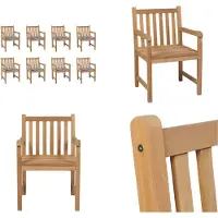 vidaXL Gartenstühle 8 Stk. Graue Karomuster Kissen Massivholz Teak - Gartenstuhl - Gartenstühle - Gartensessel - Holzstuhl