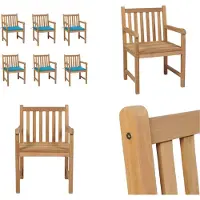 vidaXL Gartenstühle 6 Stk. mit Blauen Kissen Massivholz Teak - Gartenstuhl - Gartenstühle - Gartensessel - Holzstuhl
