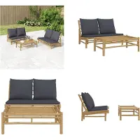 vidaXL 2 tlg. Garten Lounge Set mit Dunkelgrauen Kissen Bambus - Garten Lounge Set - Garten Lounge Sets - Lounge Set - Lounge Set Terrasse