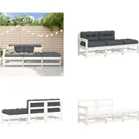 vidaXL 3 tlg. Garten Lounge Set mit Kissen Weiß Massivholz - Garten Lounge Set - Garten Lounge Sets - Lounge Set - Outdoor Lounge Set