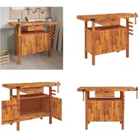vidaXL Werkbank mit Schubladen Schraubstöcken 124x52x83 cm Akazienholz - Werkbank - Werkbänke - Arbeitstisch - Arbeitsstation
