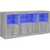 vidaXL Sideboard mit LED-Leuchten Grau Sonoma 142,5x37x67 cm