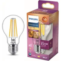 Philips Filament-Lampe, transparent, 100W A60 E27, 10,5 W, 100 W, E27, 1521 lm, 25000 h, Warmes Glühen