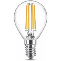 Philips Filament-Kerzenlampe, P45 E14, transparent, 60 W, 6,5 W, 60 W, E14, 806 lm, 15000 h, Warmweiß