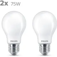 Philips Filament-Lampe Milchglas 75W A60 E27 x2, 8,5 W, 75 W, E27, 1055 lm, 15000 h, Warmweiß