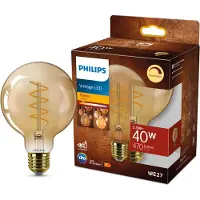 Signify Philips Filament-Lampe Bernstein 40W G95 E27, 5,5 W, 40 W, E27, 470 lm, 15000 h, Flame