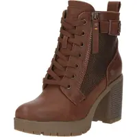 Refresh für Damen. 17123201-CAMEL Stiefelette mit Schnalle -Höhe Absatz 8cm- braun (36), 5 bis 8 cm, Schnürsenkel, Reißverschluss, Lässig, K