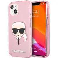 Karl Lagerfeld Karl's Head Silikonhülle Glitter für das Apple iPhone 13 Mini - Transparent Rosa