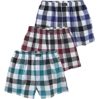 Le jogger Webboxer , Herren, Gr. 6, 3 Stk., Webqualität, bunt, Webqualität, Obermaterial: 100% Baumwolle, kariert, weit, Unterhosen Webboxer, farbig kariert, Topseller