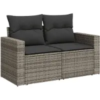 vidaXL Gartensofa 2-Sitzer mit Kissen Grau Poly Rattan