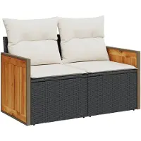 vidaXL Gartensofa mit Kissen 2-Sitzer Schwarz Poly Rattan