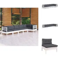 vidaXL 6-tlg. Garten-Lounge-Set mit Kissen Weiß Kiefernholz - Gartenmöbel-Sets