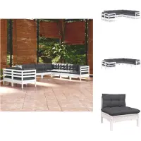 vidaXL 9-tlg. Garten-Lounge-Set mit Kissen Weiß Massivholz Kiefer - Gartenmöbel-Sets