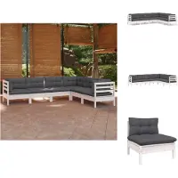 vidaXL 6-tlg. Garten-Lounge-Set mit Kissen Weiß Kiefer Massivholz - Gartenmöbel-Sets