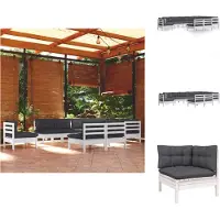 vidaXL 10-tlg. Garten-Lounge-Set mit Kissen Weiß Kiefer Massivholz - Gartenmöbel-Sets