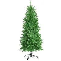 Costway 150cm Bleistift Weihnachtsbaum mit warmweißen LED-Leuchten, künstlicher Tannenbaum mit Klappsystem und Metallständer, Christbaum PVC Nadeln, Kunstbaum Weihnachten Grün