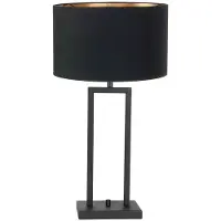Steinhauer Tischleuchte Stang 1-flammig Mattschwarz mit schwarzem Stoffschirm 17x17cm