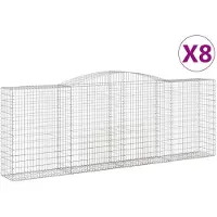 vidaXL Gabionen mit Hochbogen 8 Stk. 400x50x140/160cm Verzinktes Eisen