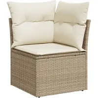 vidaXL Garten-Ecksofa mit Kissen Beige Poly Rattan