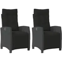 vidaXL Gartensessel mit Fußteil 2 Stk. Verstellbar Schwarz Poly Rattan