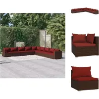 vidaXL 9-tlg. Garten-Lounge-Set mit Kissen Poly Rattan Braun - Gartenmöbel-Sets