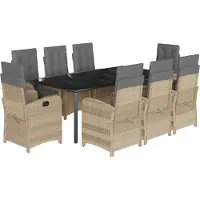 vidaXL 9-tlg. Garten-Essgruppe mit Kissen Beigemischung Poly Rattan