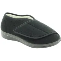 Fischer Markenschuh Fischer Hausschuh, Klettvelour, Frotteefutter, Wechselfußbett, Extraweite L, schwarz 0553-90 38
