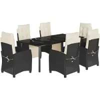 vidaXL 7-tlg. Garten-Essgruppe mit Kissen Schwarz Poly Rattan