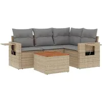 vidaXL 5-tlg. Garten-Sofagarnitur mit Kissen Beige Poly Rattan