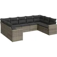 vidaXL 9-tlg. Garten-Sofagarnitur mit Kissen Grau Poly Rattan
