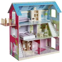 Roba Puppenhaus, Puppenvilla inkl. 16 Puppenmöbel, Mädchen-Spielzeug liebevoll bedruckt