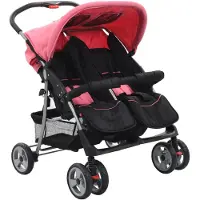vidaXL Zwillingskinderwagen Rosa und Schwarz Stahl