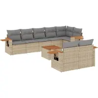 vidaXL 9-tlg. Garten-Sofagarnitur mit Kissen Beige Poly Rattan