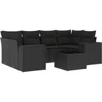 vidaXL 7-tlg. Garten-Sofagarnitur mit Kissen Schwarz Poly Rattan