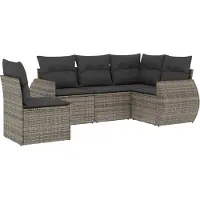 vidaXL 5-tlg. Garten-Sofagarnitur mit Kissen Grau Poly Rattan