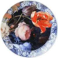 Heinen Delfts Blauw – Bord 'Blumen van de Gouden Eeuw' middel