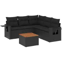 vidaXL 6-tlg. Garten-Sofagarnitur mit Kissen Schwarz Poly Rattan