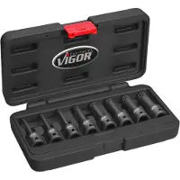 Vigor Schlagschrauber Schraubendrehereinsatz Satz, 1/2 (12,5 mm) Vierkant hohl, Innen Vielzahn Profil XZN, 8-tlg., M5 - M18, Anzahl Werkzeuge: 8