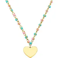 Prinzessin Lillifee Kette mit Anhänger "Herz", bunt (gelbgoldfarben, blau, rosa), Halsketten, Kinder, Edelstahl, L: 38 B: 2,2mm, Kette mit Anhänger, B:2,2mm