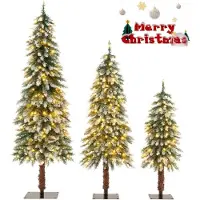Costway 3er-Set künstliche Weihnachtsbäume Verschneiter Weihnachtsbaum mit 129/231/369 PVC-Zweigen und 50/100/150 warmweißen LED-Lichtern 90 /120 /150 cm