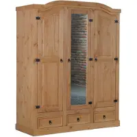 Ebuy24 New Mexico Kleiderschrank 3 türig mit einer Spiegeltür, 2 getäfelten Türen und 3 Schubladen gelaugt, gewachst.