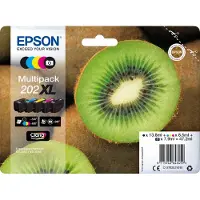 Epson Kiwi Multipack 5-colours 202XL Claria Premium Ink, High (L) Yield, Schwarz, Foto schwarz, Cyan, Magenta, Gelb, Tinte auf Pigmentbasis, Tinte auf Farbstoffbasis, 13,8 ml, 8,5 ml