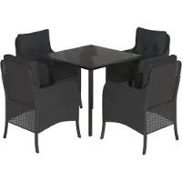 vidaXL 5-tlg. Garten-Essgruppe mit Kissen Schwarz Poly Rattan