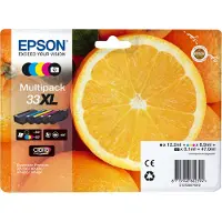 Epson Oranges 33XL Orange Claria Premium Multipack 5 Farben Tinte, High (L) Yield, Schwarz, Foto schwarz, Cyan, Magenta, Gelb, Tinte auf Pigmentbasis, Tinte auf Farbstoffbasis, 12,2 ml, 8,9 ml