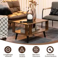 Costway Couchtisch 2 Ebenen, Beistelltisch industriell, rechteckiger Kaffeetisch Sofatisch für Wohnzimmer 70x50x41cm