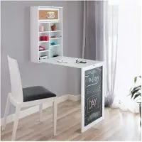 Huismerk - Wandtisch Woldy, Klappbar, Vielseitig Nutzbar, Inkl. Tafel und Pinnwand, Einfache Montage, Weiß, 80x50x18 cm, Holz